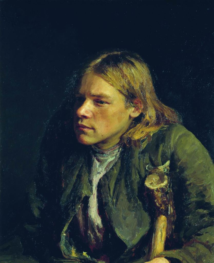 Ilya Repin, Hunchback, 1881 oil study of a young hunchbacked pilgrim leaning on a crutch, State Tretyakov Gallery